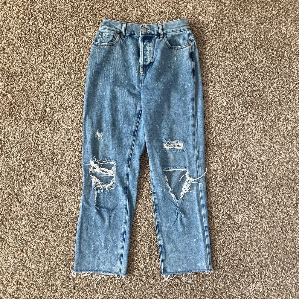 PacSun Women High Rise Straight Ripped Paint Splatter Jeans